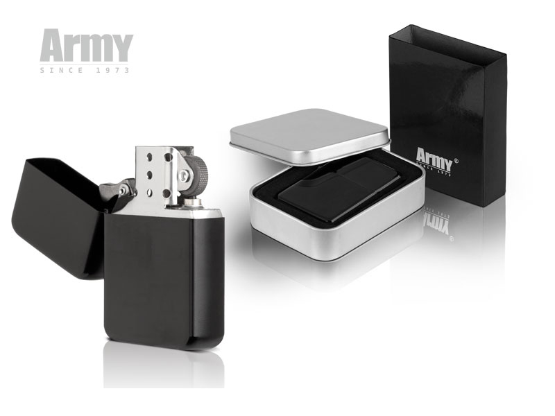 ARMY 100, metalni upaljač u poklon kutiji, crni (black)