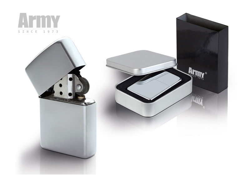ARMY 100, metalni upaljač u poklon kutiji, sjajni metal (shiny metal)